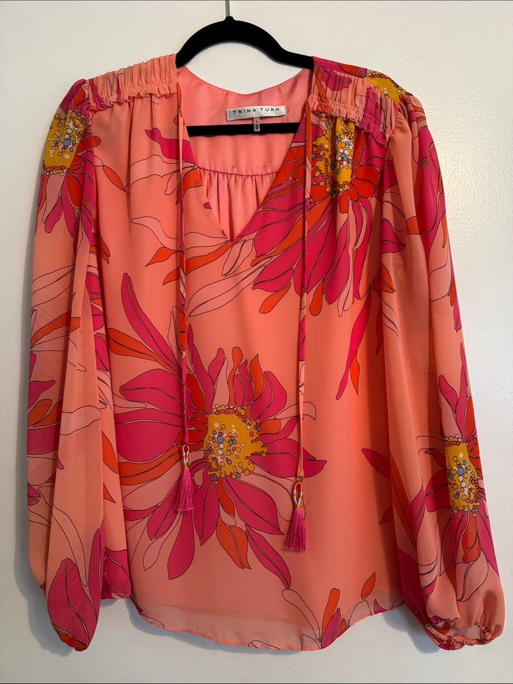 Trina Turk Coral Pink Floral Blouse